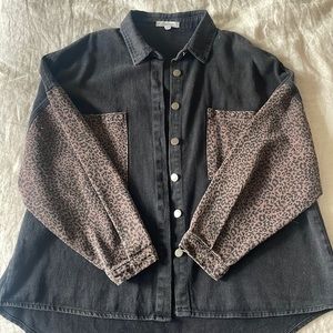 12th Tribe Animal Print Denim Shacket